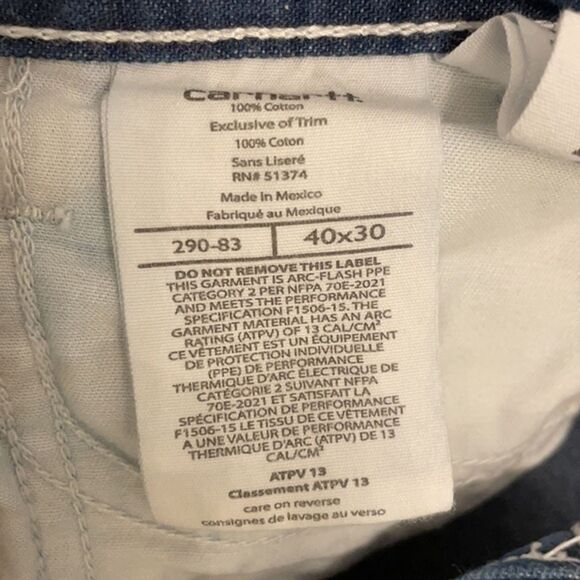 Carhartt Relaxed Fit Flame Resistant Denim Blue Jeans Mens 40 x 30 - Picture 2 of 15